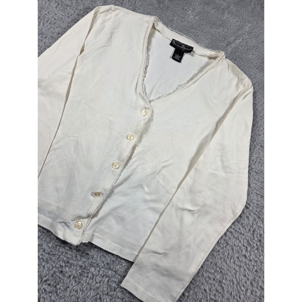 Mercer & Madison Cardigan L Cream Womens Lace Trim Button Front Long‎ Sleeve Top